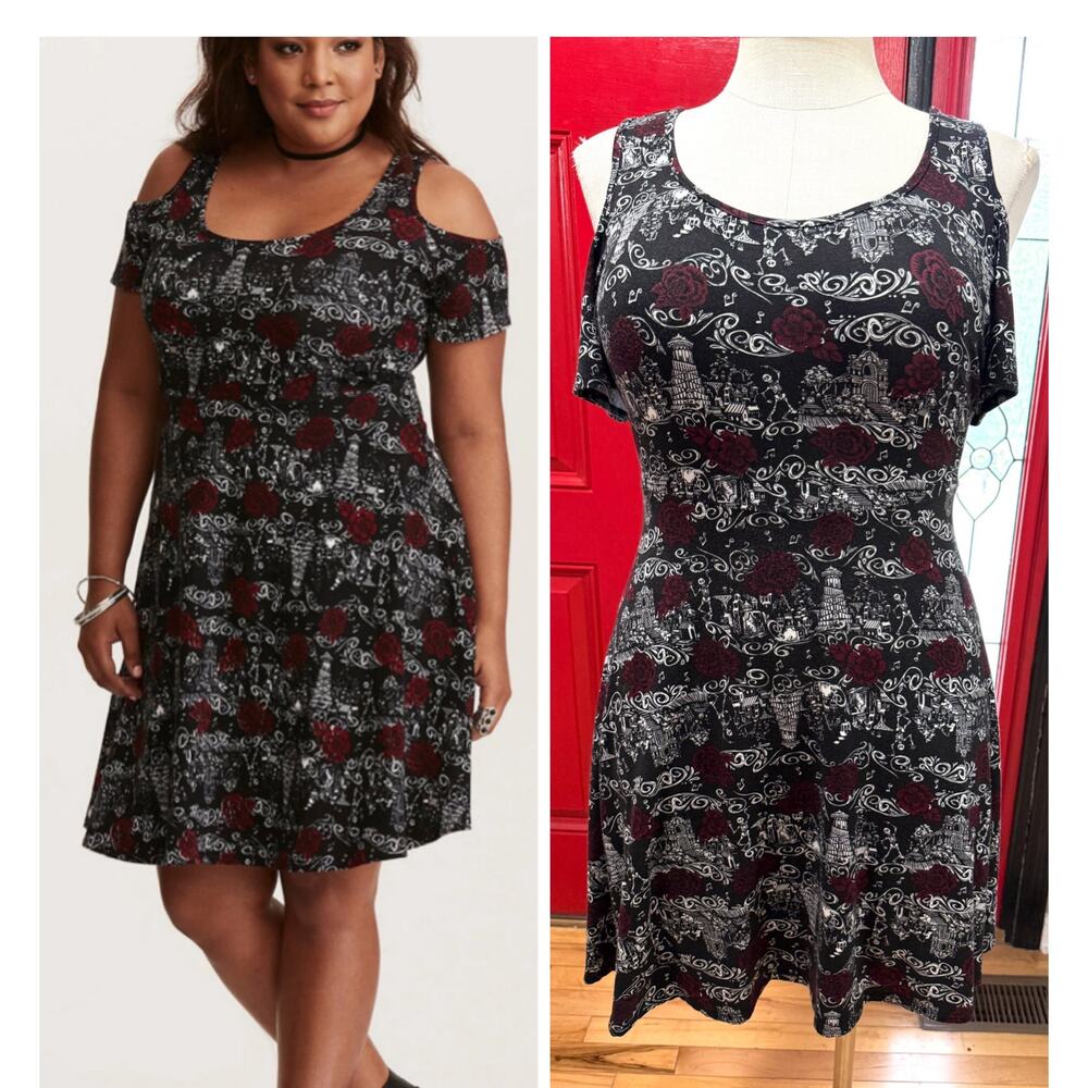 Torrid 1 Disney Pixar CoCo Movie Roses n Skulls‎ Super Soft Dress Goth 1X 14/16